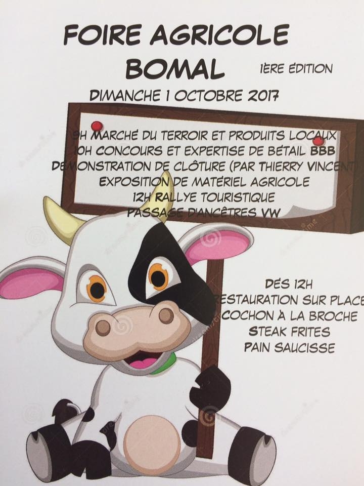 Foire agricole de Bomal le 1er octobre dès 9h