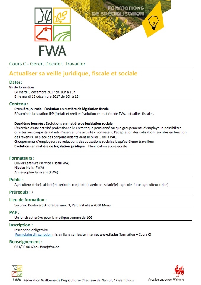 Formation sur l'actualité juridique, fiscale et sociale en agriculture