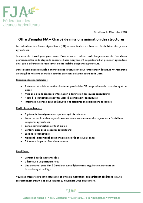 Chargé de mission animation des structures pour les provinces de Liège et Luxembourg