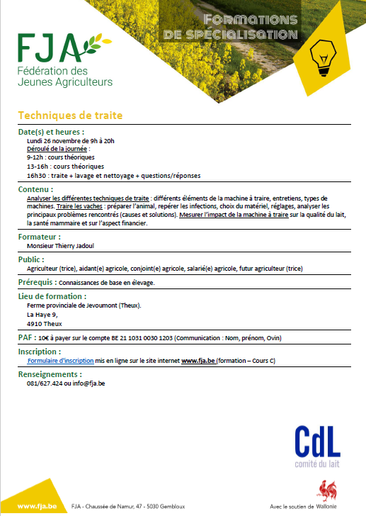 Formation de spécialisation sur les techniques de traite