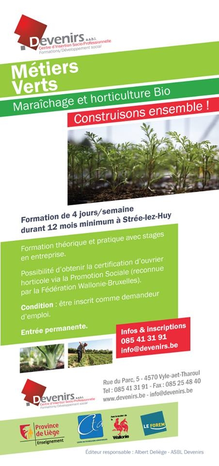 La filière métiers verts de Devenirs Asbl recrute!