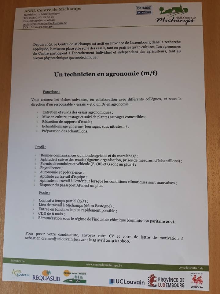 Le Centre de Michamps engage un(e) technicien(e) en agronomie