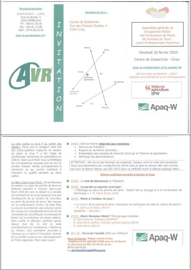 AG du Groupement Wallon des Producteurs de Plants de Pommes de Terre (GWPPPT)