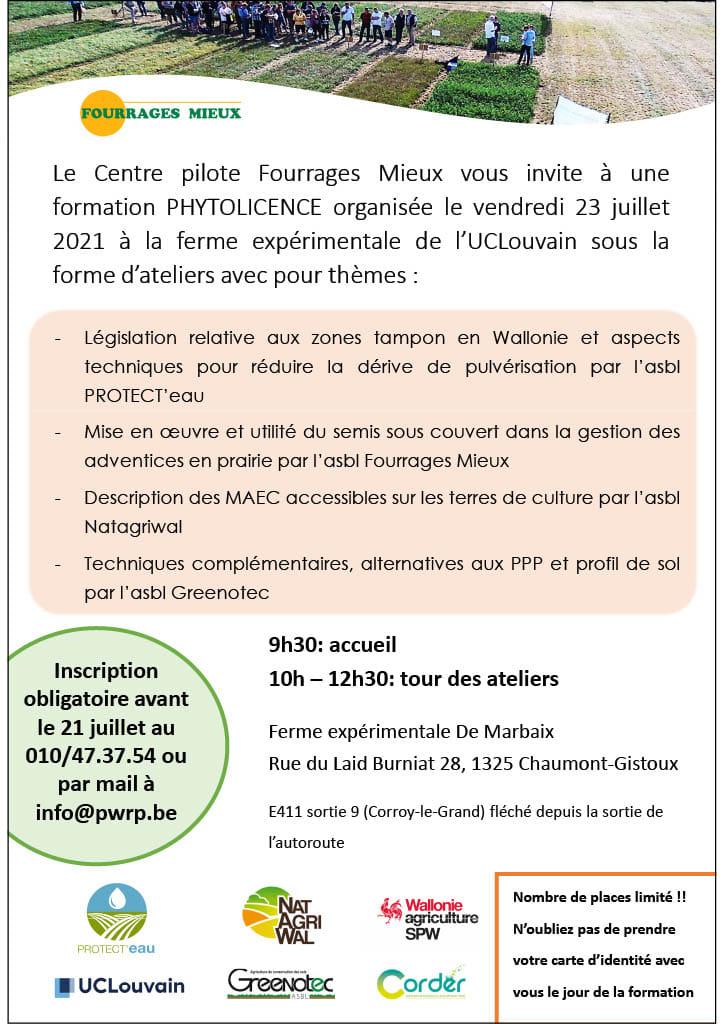 Formation PHYTOLICENCE ce vendredi 23 juillet à la Ferme expérimentale de Marbaix (UCLouvain).