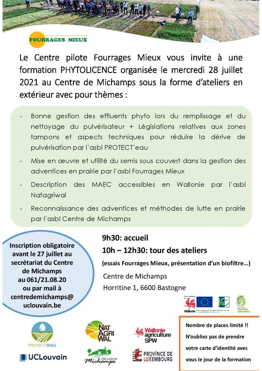 FORMATION PHYTOLICENCE le 28 juillet à 9h30 au Centre de Michamps (Bastogne)
