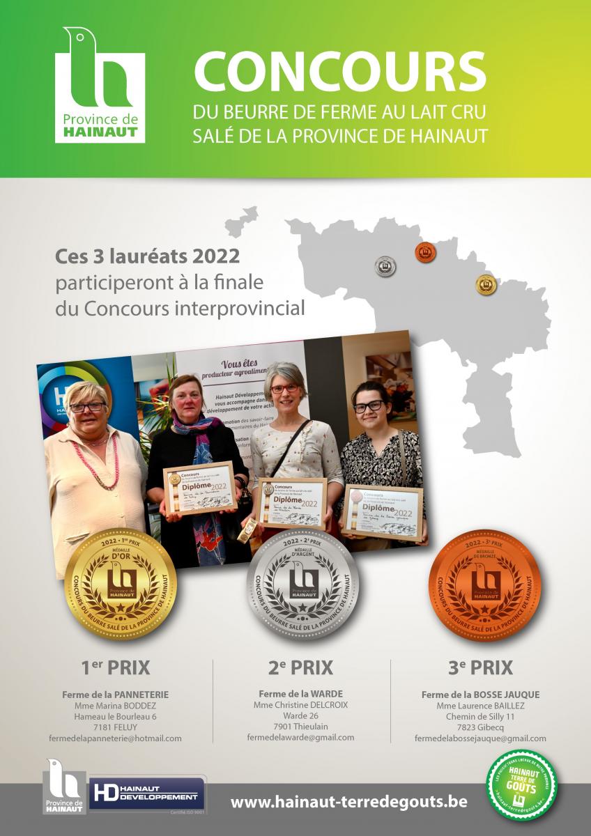Résultats du concours du Beurre de ferme au lait cru salé de la Province du Hainaut