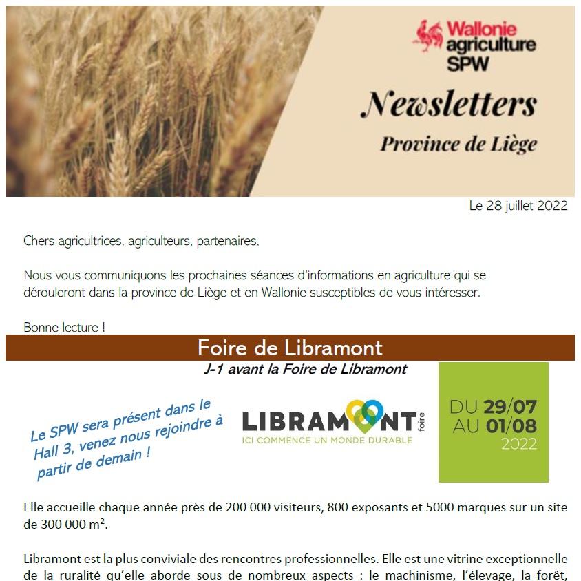 Newsletter SPW Agriculture en Province de Liège du 28/08/22