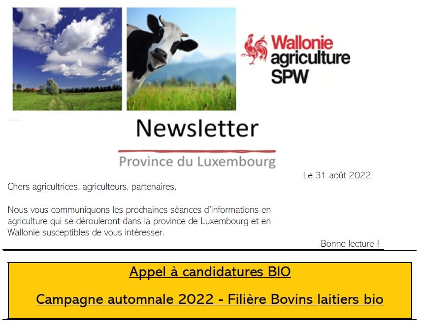 Newsletter SPW Agriculture en Province de Luxembourg du 31-08-22