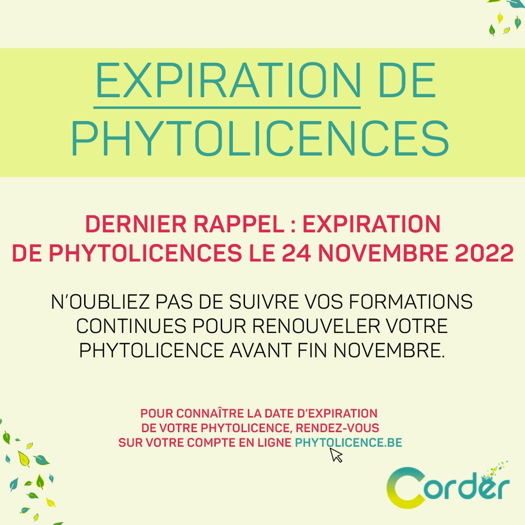 Rappel : Expiration des phytolicences