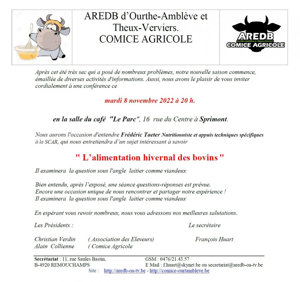 L’alimentation hivernal des bovins. 8/11 20h à Sprimont