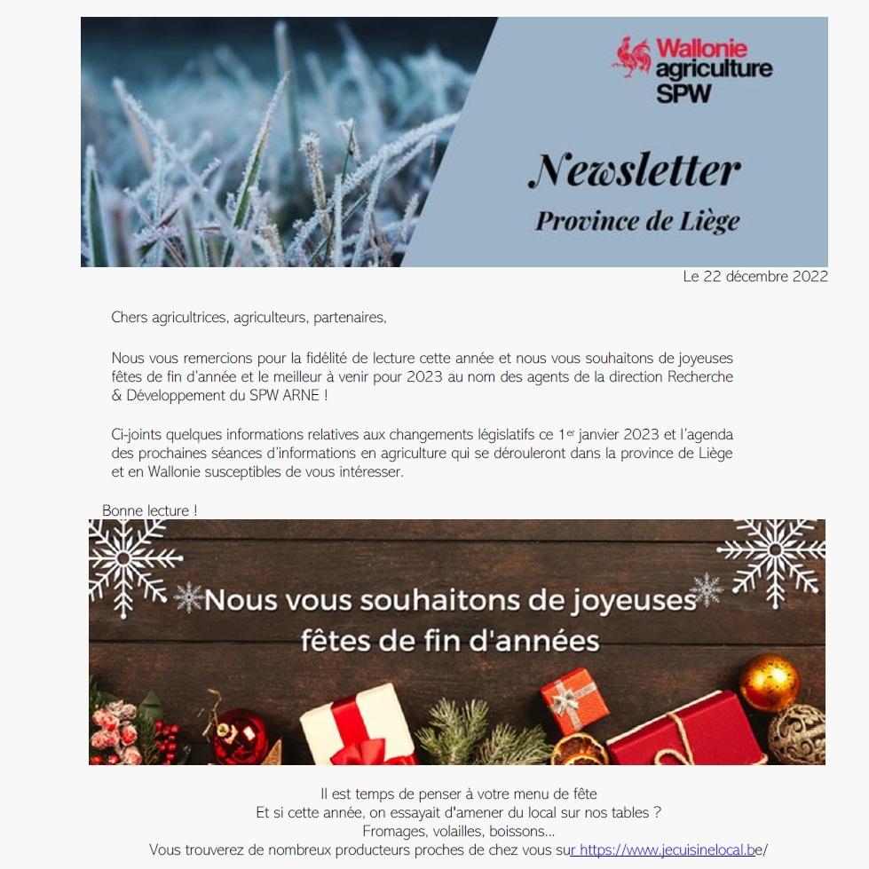 Newsletter SPW Agriculture en province de Liège du 22-12-22