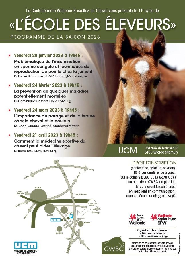 Ecole des éleveurs de la Confédération Wallonie-Bruxelles du Cheval (CWBC) – Programme 2023