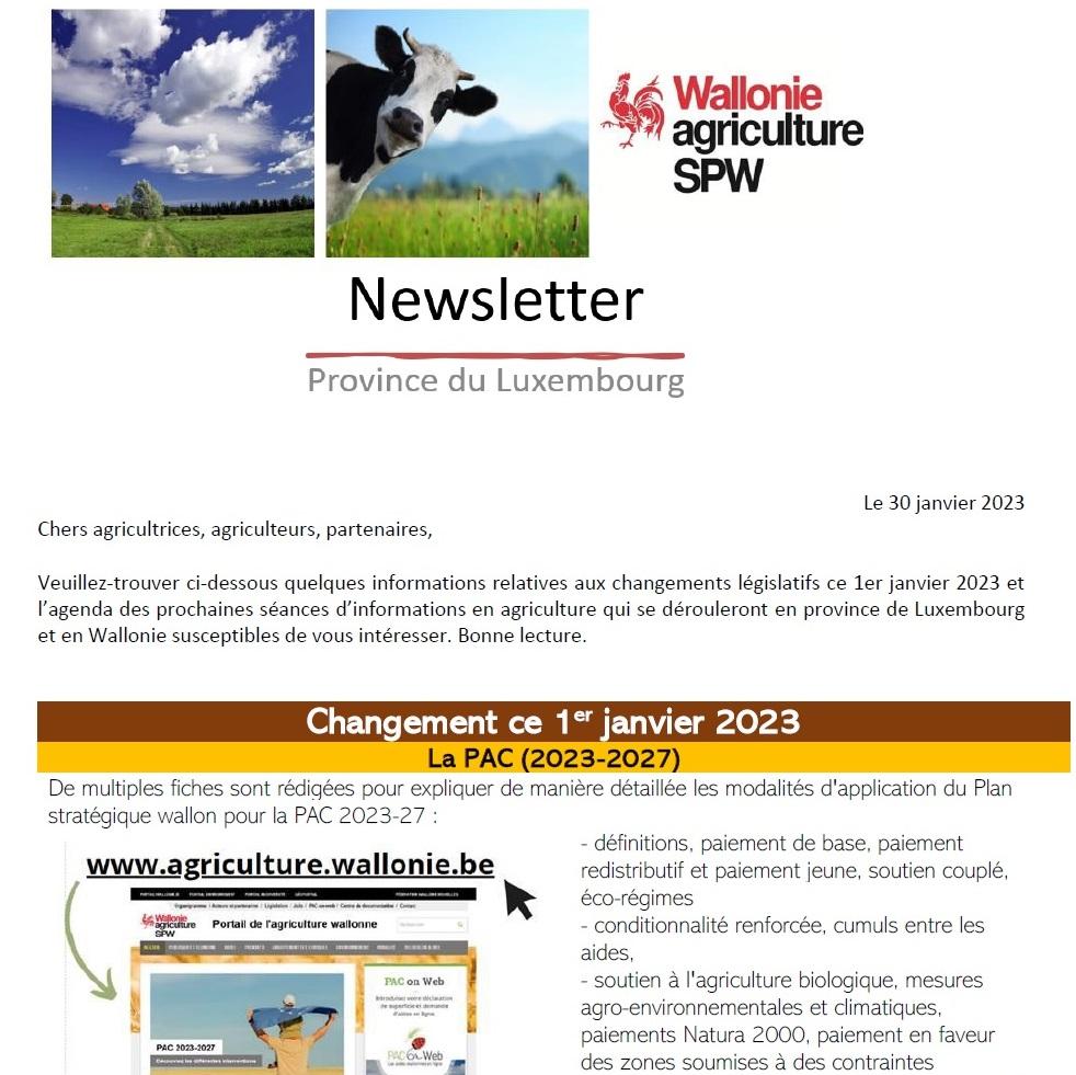 Newsletter SPW Agriculture en province du Luxembourg du 30-01-23