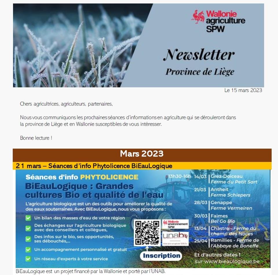 Newsletter SPW Agriculture en province de Liège du 21-03-23