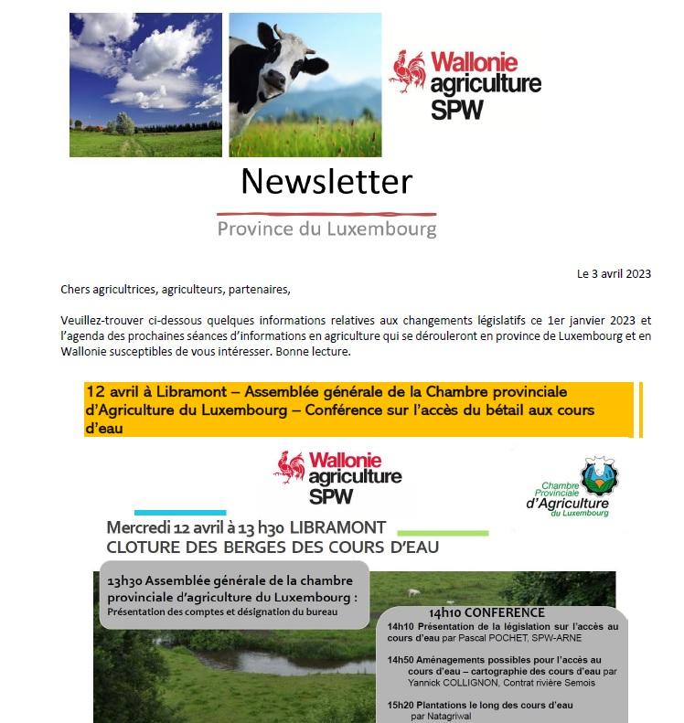 Newsletter SPW Agriculture en province du Luxembourg du 03-04-23
