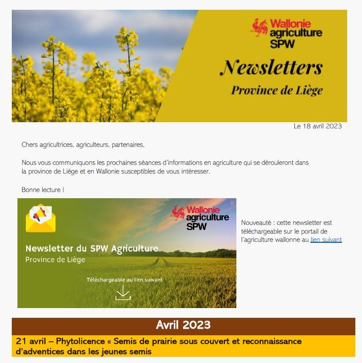 Newsletter SPW Agriculture en province de Liège du 18-04-23