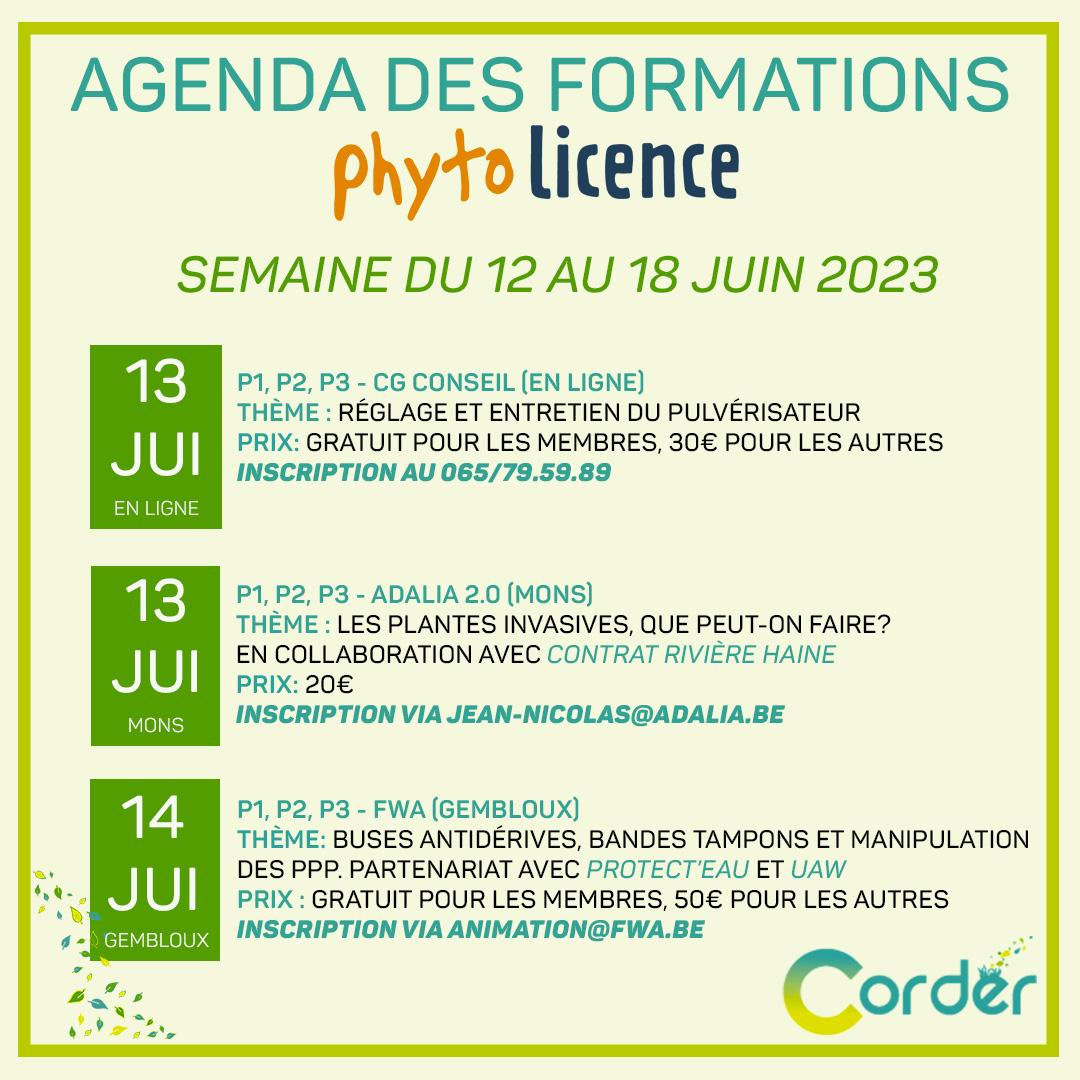 AGENDA DES FORMATIONS PHYTOLICENCE