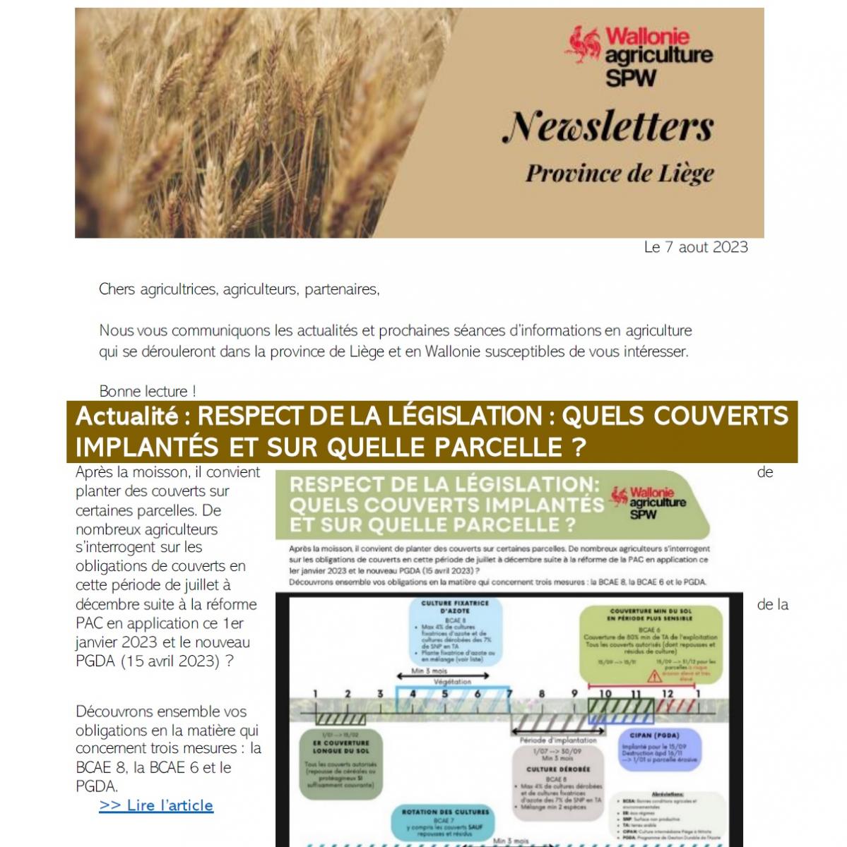 Newsletter SPW Agriculture en province de Liège du 07-08-23