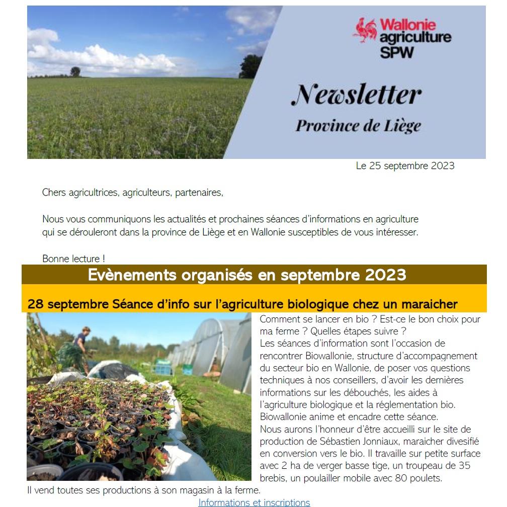Newsletter SPW Agriculture en province de Liège du 25-09-23