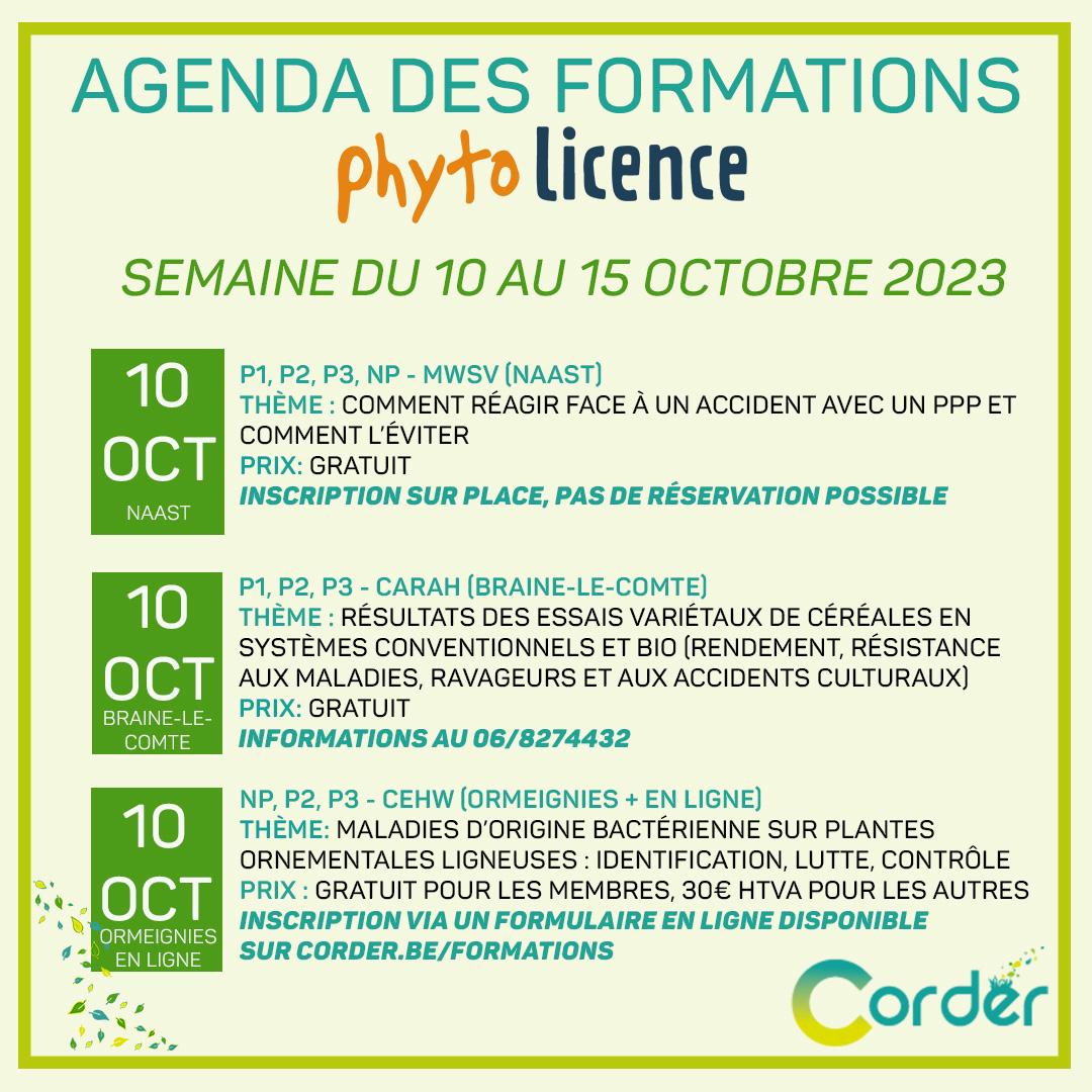 AGENDA DES FORMATIONS PHYTOLICENCE