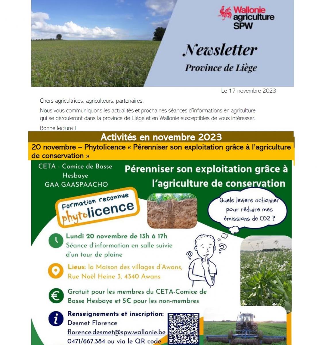 Newsletter SPW Agriculture en province de Liège du 17-11-23