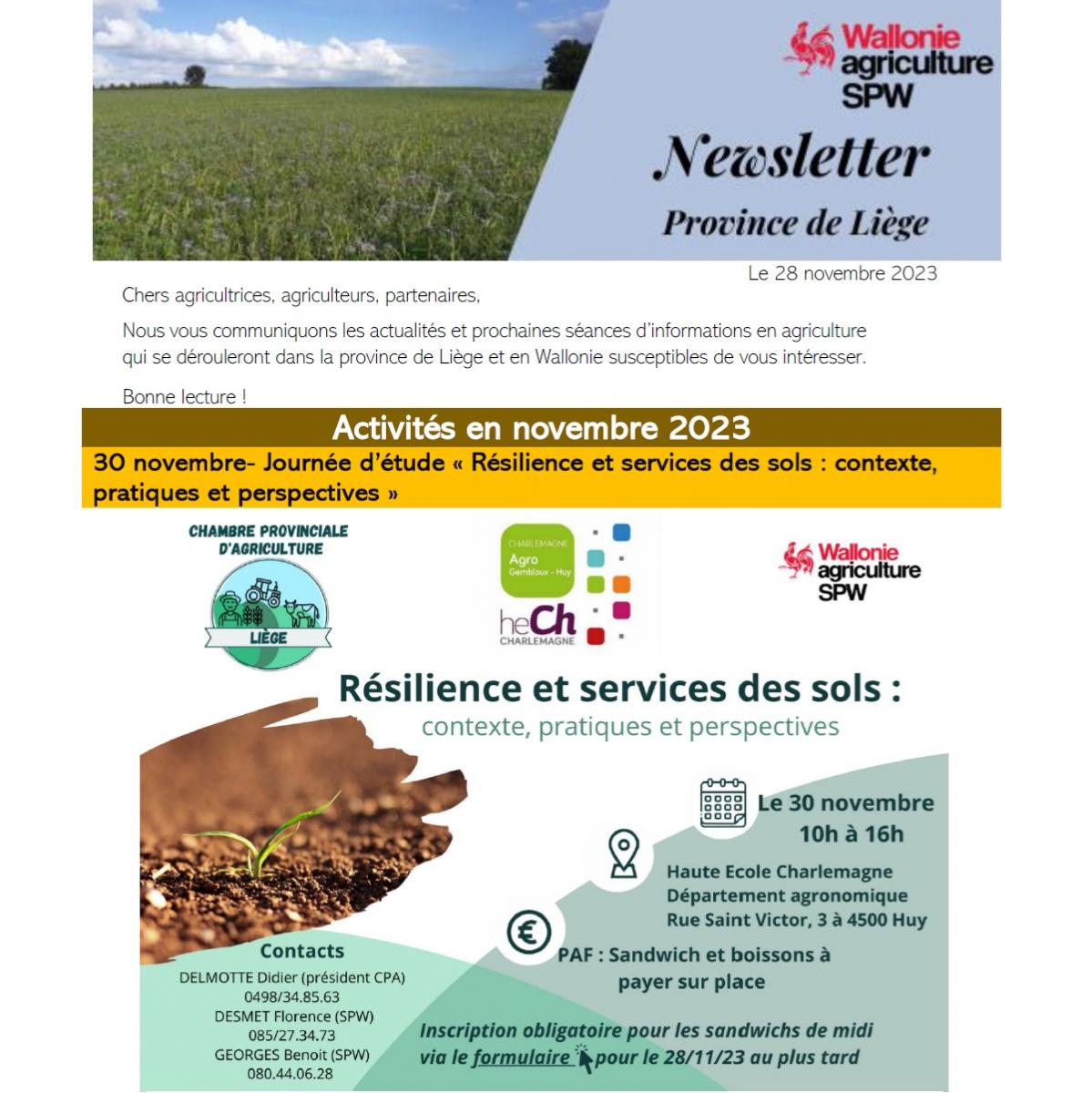 Newsletter SPW Agriculture en province de Liège du 28-11-23