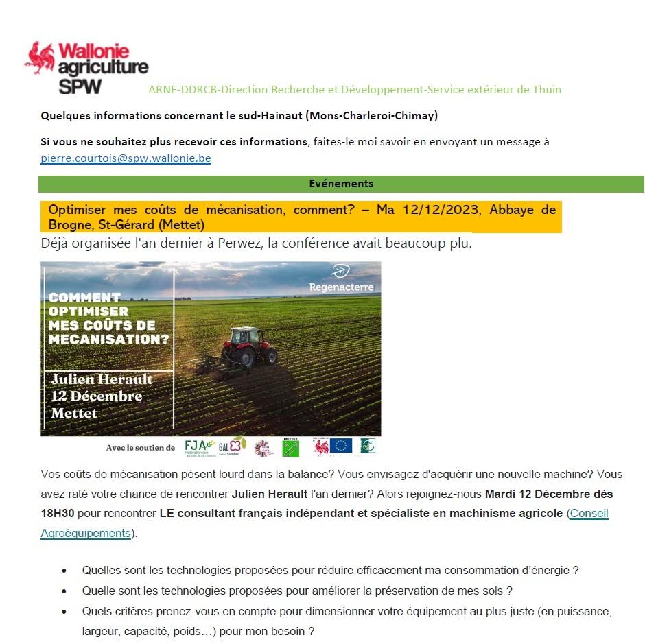 Newsletter SPW Agriculture du sud-Hainaut du 08-12-23