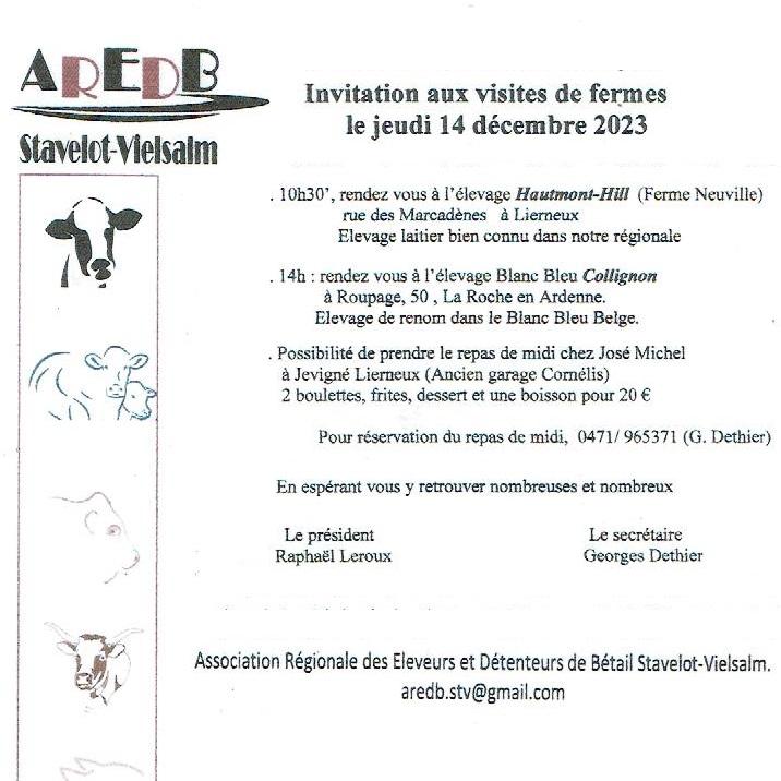 Visite de deux fermes le 14 décembre 2023 à Lierneux et à Roupage (La Roche-en-Ardenne)
