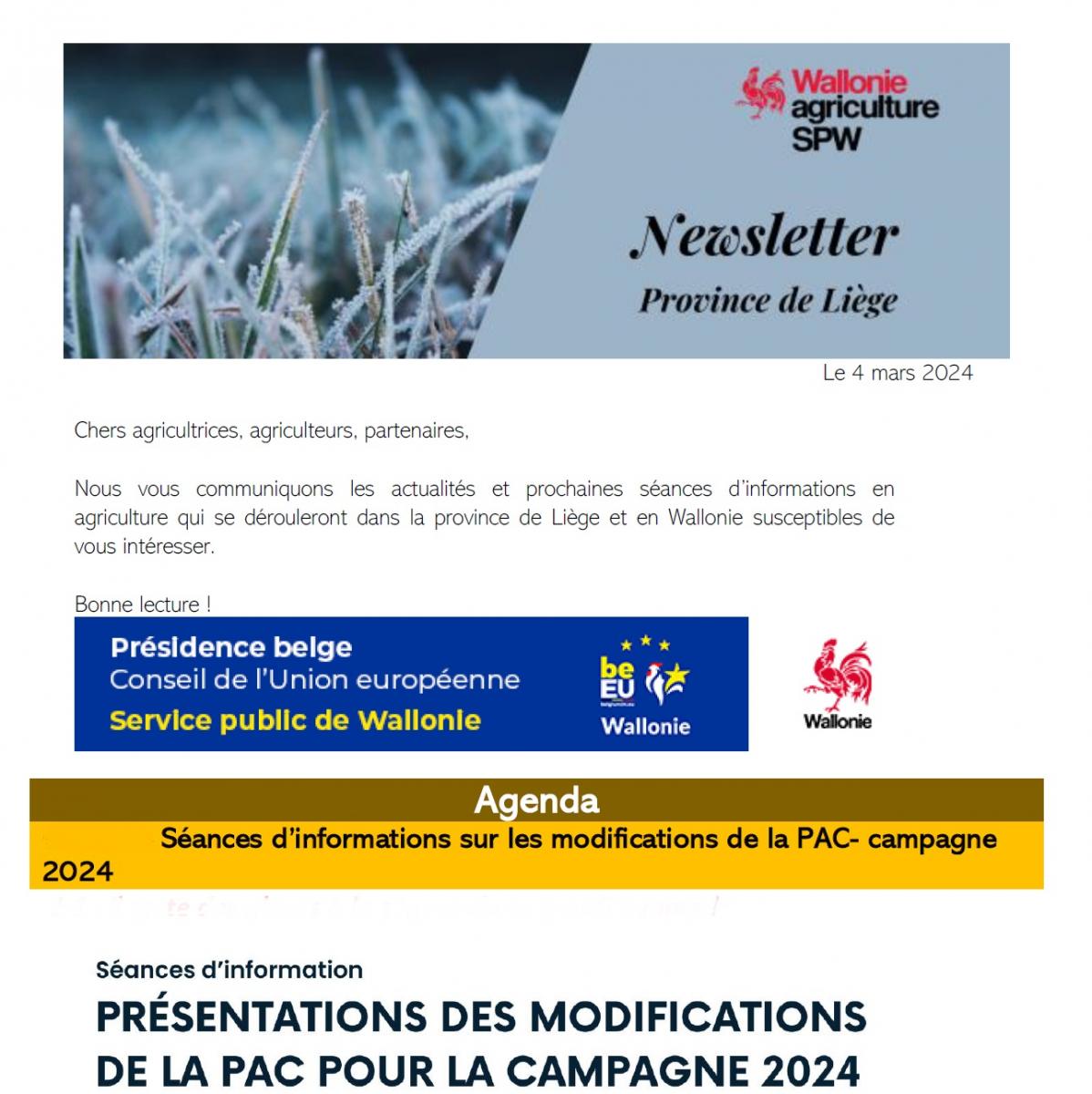 Newsletter SPW Agriculture en province de Liège du 04-03-24