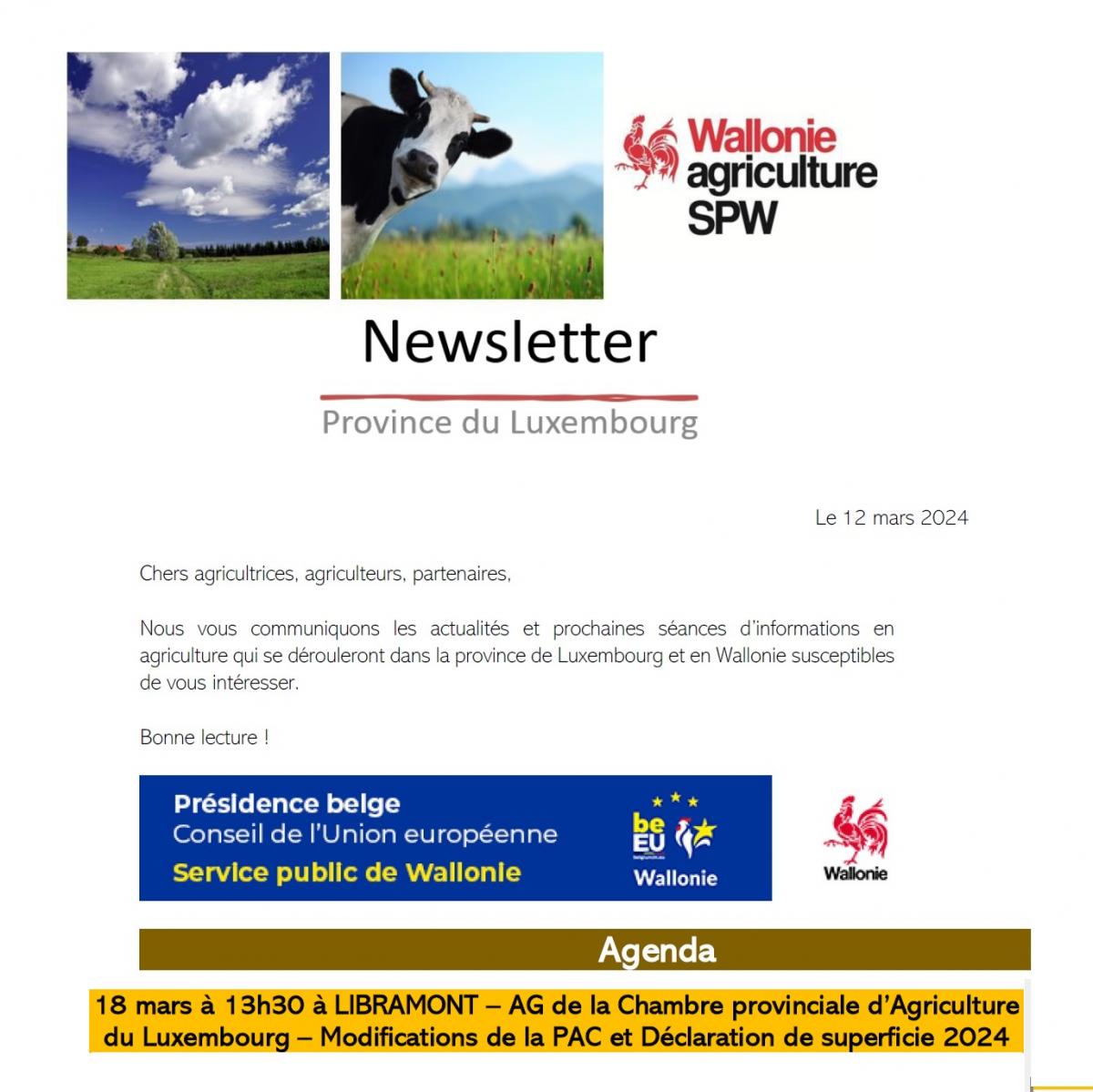 Newsletter SPW Agriculture en province du Luxembourg du 12-03-24