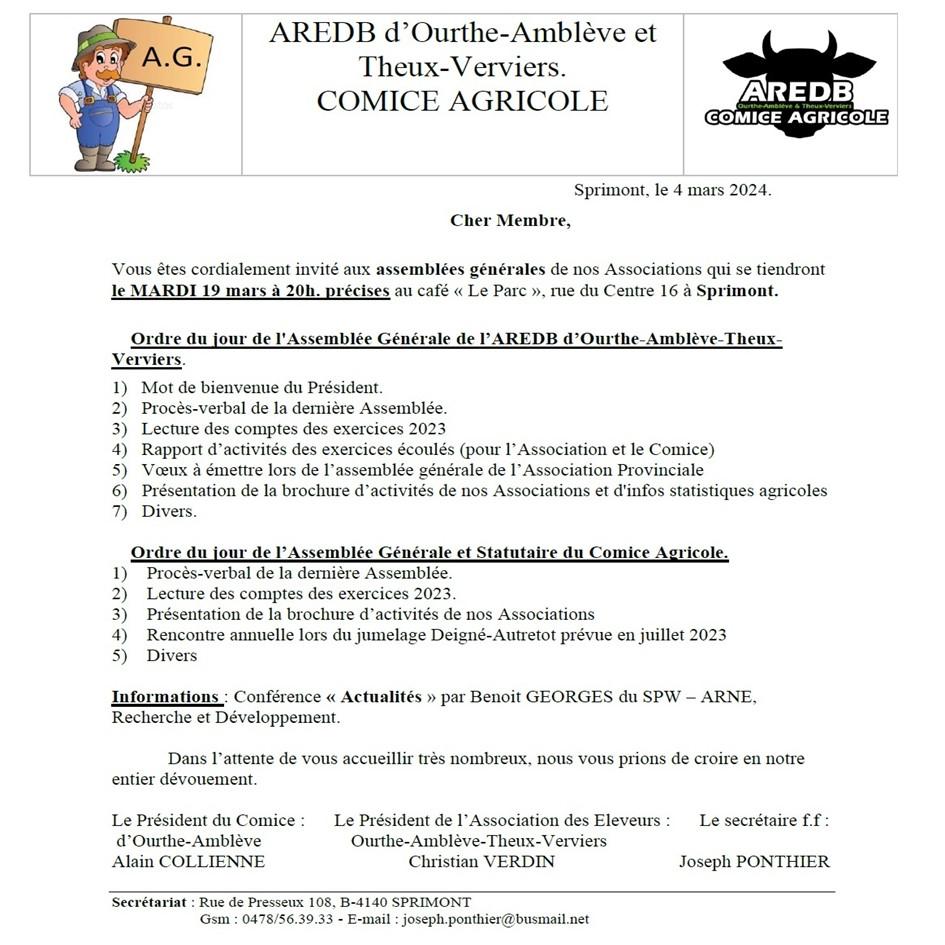 Assemblée générale du Comice et de l\'AREDB d\'Ourthe-Amblève-Theux-Verviers