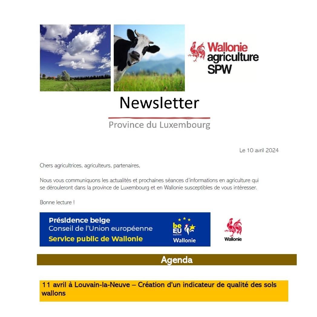 Newsletter SPW Agriculture en province du Luxembourg du 10-04-24