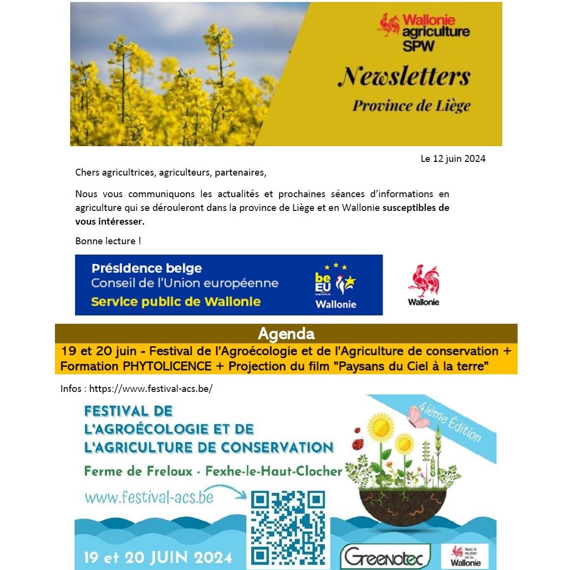 Newsletter SPW Agriculture en province de Liège du 12-06-24