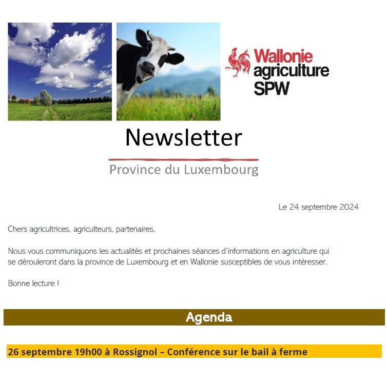 Newsletter SPW Agriculture en province du Luxembourg du 24-09-24