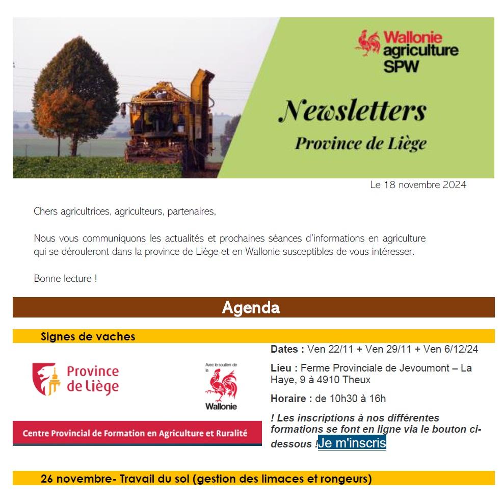 Newsletter SPW Agriculture en province de Liège du 22-11-24