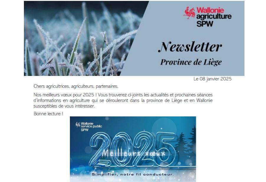 Newsletter SPW Agriculture en province de Liège du 08-01-25