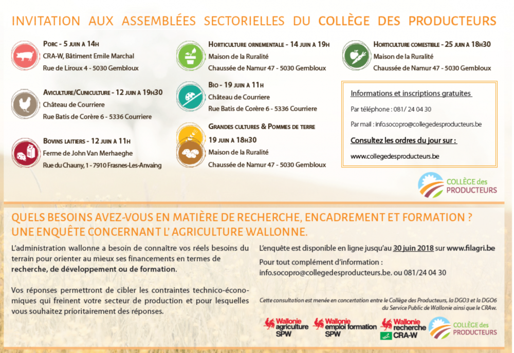 Rappel : invitation aux Assemblées sectorielles du Collège des Producteurs
