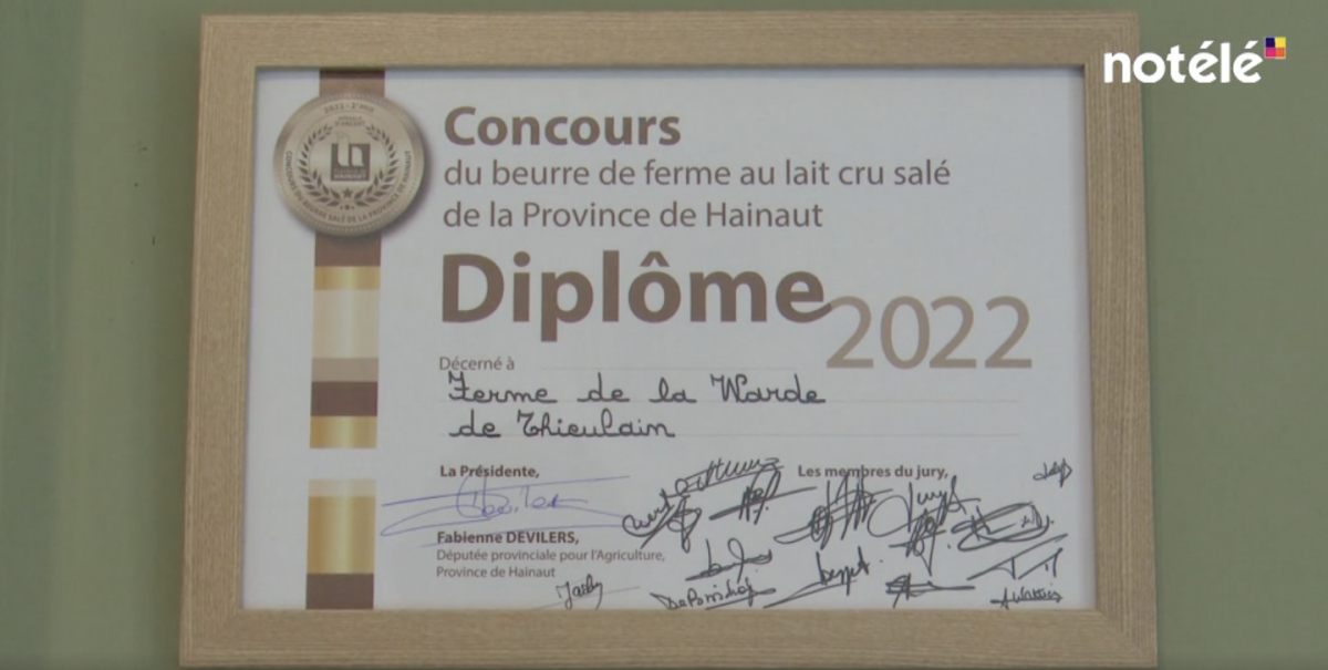 Le beurre au lait cru de la ferme de Warde primé par la Province de Hainaut