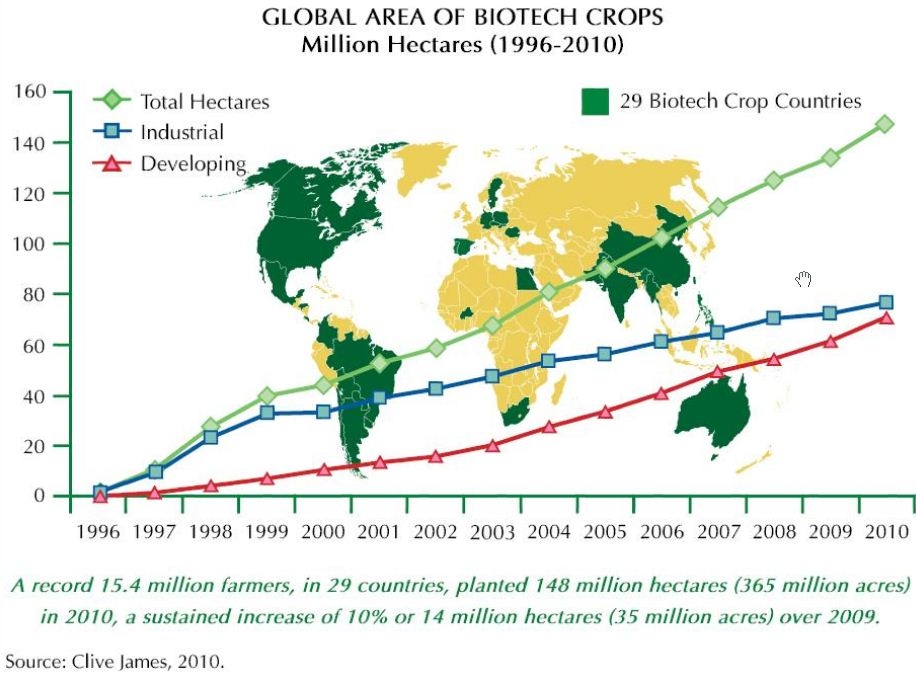 Plus d'un milliards d'hectares OGM cultivés en 2010