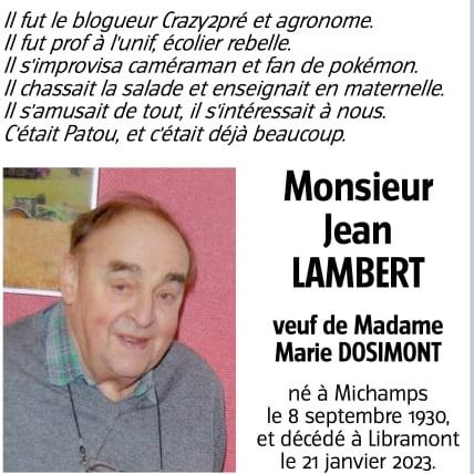 Décès du Professeur Jean lambert