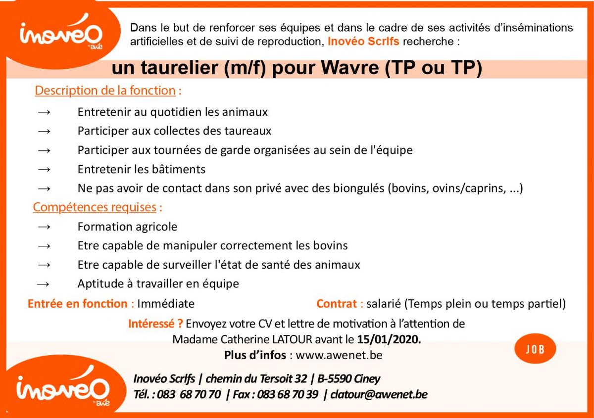 Offre d\'emploi - Inovéo recherche un taurelier pour Wavre